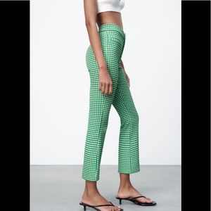 New W/Tags ZARA Women’s Retro Green & White Gingham/Checkered Flare Pants SZ M